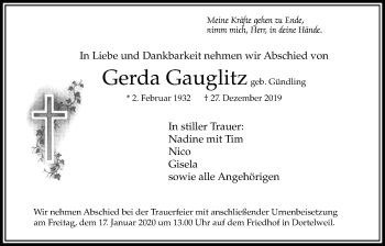 Traueranzeige von Goda Ganglitz von Bad Vilbel/Karben