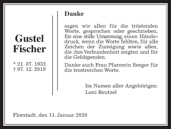 Traueranzeige von Gustel Fischer von Wetterauer Zeitung