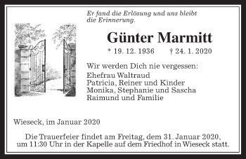 Traueranzeige von Günter Marmitt von Giessener Allgemeine, Alsfelder Allgemeine