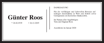 Traueranzeige von Günter Roos von Wetterauer Zeitung