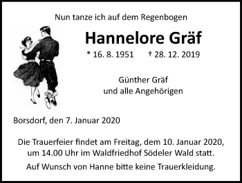 Traueranzeige von Hannelore Gräf von Wetterauer Zeitung