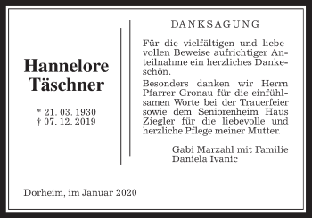 Traueranzeige von Hannelore Täschner von Wetterauer Zeitung