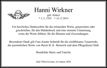 Traueranzeige von Hanni Wirkner von Bad Vilbel/Karben