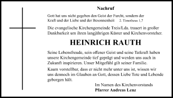 Traueranzeige von Heinrich Rauth von Giessener Allgemeine, Alsfelder Allgemeine