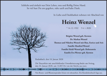 Traueranzeige von Heinz Wenzel von Wetterauer Zeitung