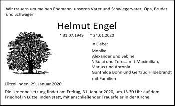 Traueranzeige von Helmut Engel von Giessener Allgemeine, Alsfelder Allgemeine