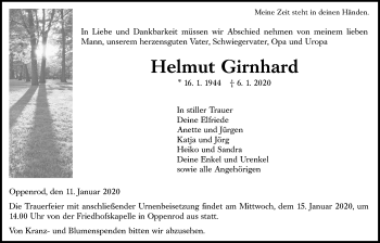 Traueranzeige von Helmut Girnhard von Giessener Allgemeine, Alsfelder Allgemeine