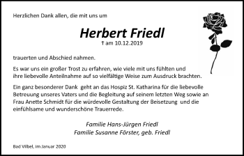 Traueranzeige von Herbert Friedl von Bad Vilbel/Karben