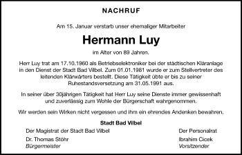 Traueranzeige von Hermann Luy von Bad Vilbel/Karben