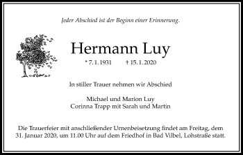 Traueranzeige von Hermann Luy von Bad Vilbel/Karben