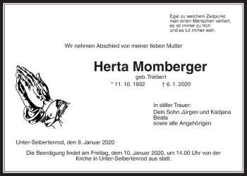 Traueranzeige von Herta Momberger von Alsfelder Allgemeine