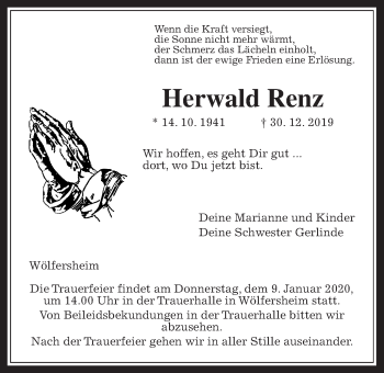 Traueranzeige von Herwald Renz von Wetterauer Zeitung