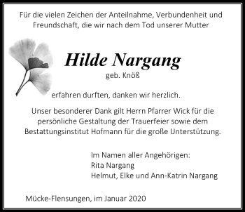 Traueranzeige von Hilde Nargang von Mücker Stimme