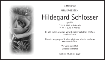 Traueranzeige von Hildegard Schlosser von Alsfelder Allgemeine