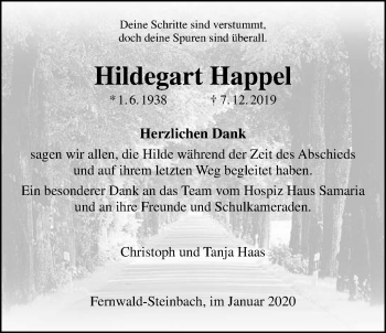 Traueranzeige von Hildegart Happel von Licher Wochenblatt