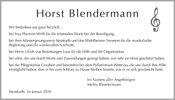 Traueranzeige von Horst Blendermann von Wetterauer Zeitung