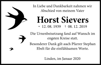 Traueranzeige von Horst Sievers von Giessener Allgemeine, Alsfelder Allgemeine