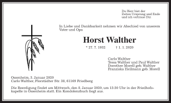 Traueranzeige von Horst Walther von Wetterauer Zeitung