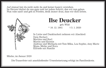 Traueranzeige von Ilse Deucker von Mücker Stimme