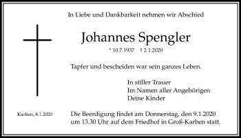 Traueranzeige von Johannes Spengler von Bad Vilbel/Karben