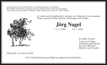 Traueranzeige von Jörg Nagel von Wetterauer Zeitung
