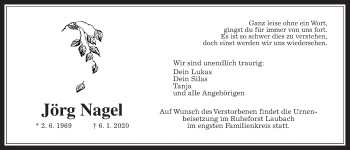 Traueranzeige von Jörg Nagel von Wetterauer Zeitung