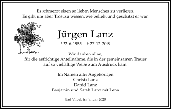 Traueranzeige von Jürgen Lanz von Bad Vilbel/Karben