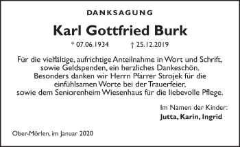 Traueranzeige von Karl Gottfried Burk von Wetterauer Zeitung