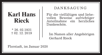 Traueranzeige von Karl Hans Rieck von Wetterauer Zeitung
