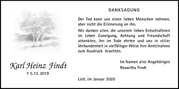 Traueranzeige von Karl Heinz Findt von Licher Wochenblatt