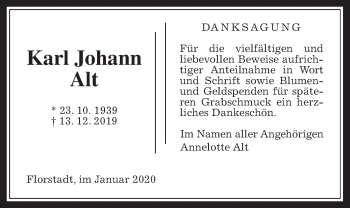 Traueranzeige von Karl Johann Alt von Wetterauer Zeitung