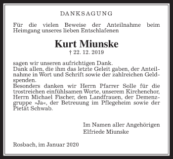 Traueranzeige von Kurt Miunske von Wetterauer Zeitung