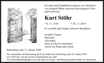 Traueranzeige von Kurt Stöhr von Giessener Allgemeine, Alsfelder Allgemeine