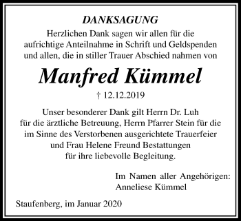 Traueranzeige von Manfred Kümmel von Giessener Allgemeine, Alsfelder Allgemeine