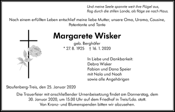 Traueranzeige von Margarete Wisker von Giessener Allgemeine, Alsfelder Allgemeine