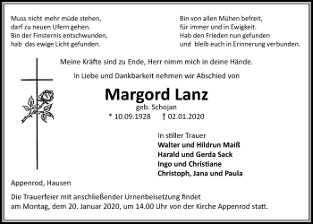 Traueranzeige von Margord Lanz von Alsfelder Allgemeine