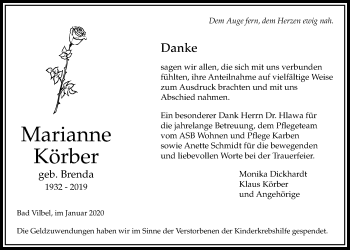 Traueranzeige von Marianne Körber von Bad Vilbel/Karben