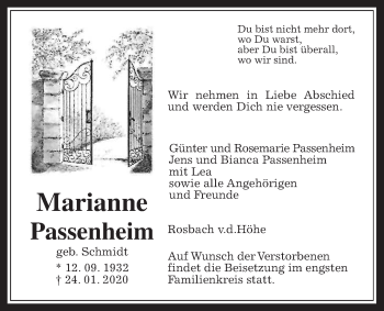 Traueranzeige von Marianne Passenheim von Wetterauer Zeitung