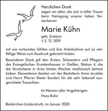 Traueranzeige von Marie Kühn von Giessener Allgemeine, Alsfelder Allgemeine