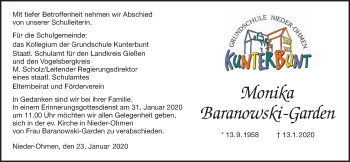 Traueranzeige von Monika Baranowski-Garden von Mücker Stimme, Alsfelder Allgemeine