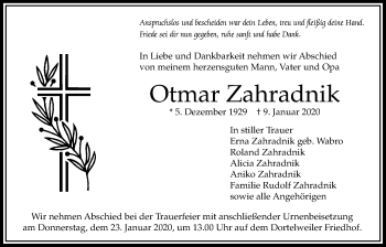 Traueranzeige von Otmar Zahradnik von Bad Vilbel/Karben