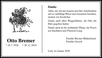 Traueranzeige von Otto Bremer von Licher Wochenblatt