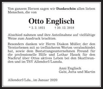 Traueranzeige von Otto Englisch von Allendorfer Mitteilungen