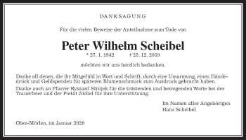 Traueranzeige von Peter Wilhelm Scheibel von Wetterauer Zeitung