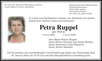 Traueranzeige von Petra Ruppel von Wetterauer Zeitung