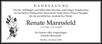 Traueranzeige von Renate Mannsfeld von Bad Vilbel/Karben