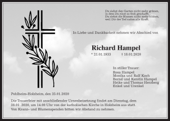 Traueranzeige von Richard Hampel von Giessener Allgemeine, Alsfelder Allgemeine