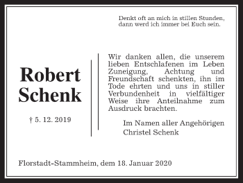 Traueranzeige von Robert Schenk von Wetterauer Zeitung