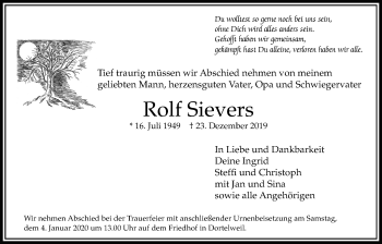 Traueranzeige von Rolf Sievers von Bad Vilbel/Karben