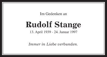 Traueranzeige von Rudolf Stange von Wetterauer Zeitung